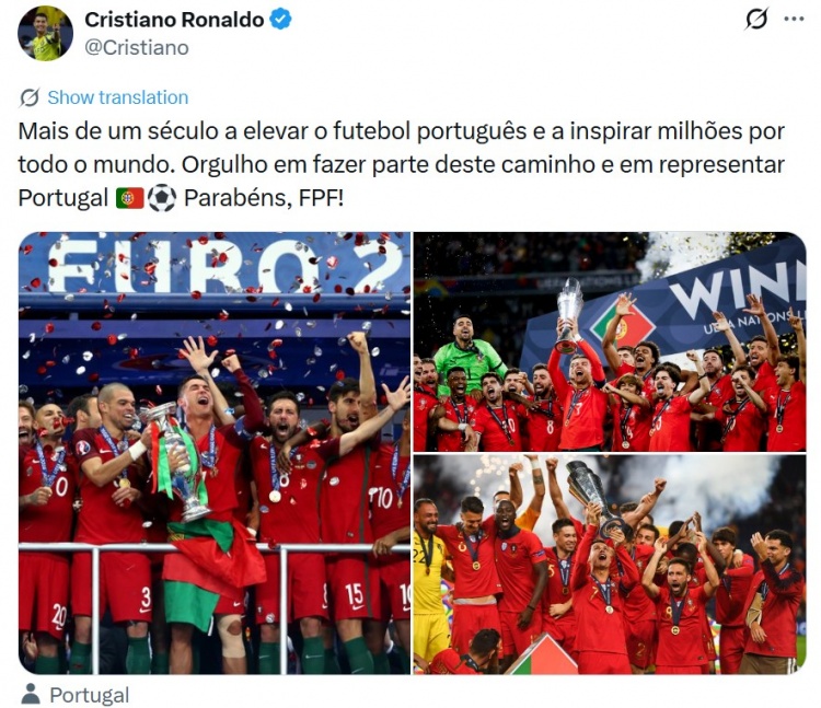 开云下载-葡足协成立112周年！C罗晒队史三冠：身披战袍为国出征，倍感自豪